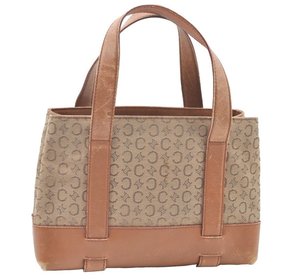 Authentic CELINE C Macadam Blason Pattern Hand Bag Canvas Leather Beige K4158