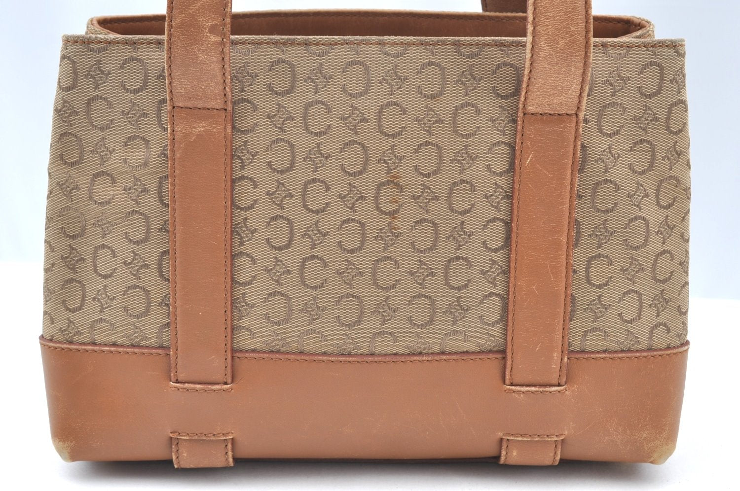 Authentic CELINE C Macadam Blason Pattern Hand Bag Canvas Leather Beige K4158