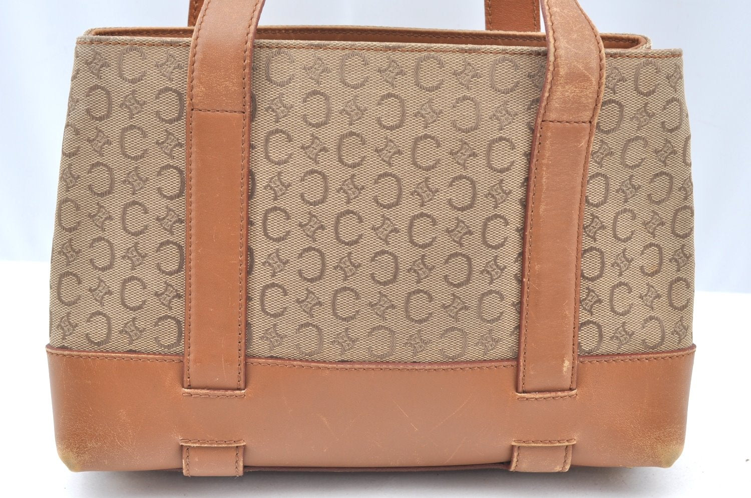 Authentic CELINE C Macadam Blason Pattern Hand Bag Canvas Leather Beige K4158