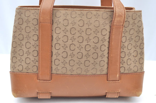 Authentic CELINE C Macadam Blason Pattern Hand Bag Canvas Leather Beige K4158