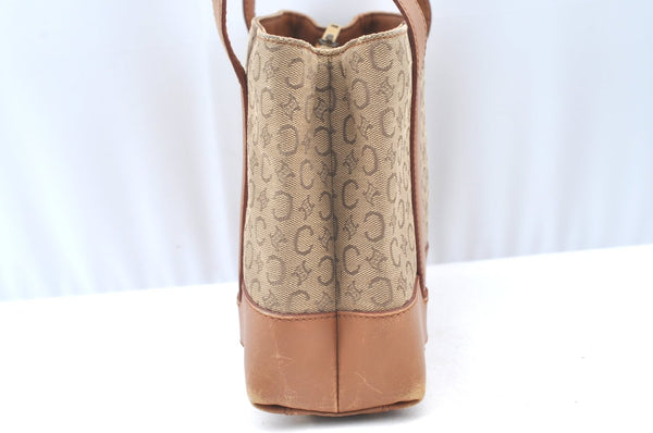 Authentic CELINE C Macadam Blason Pattern Hand Bag Canvas Leather Beige K4158