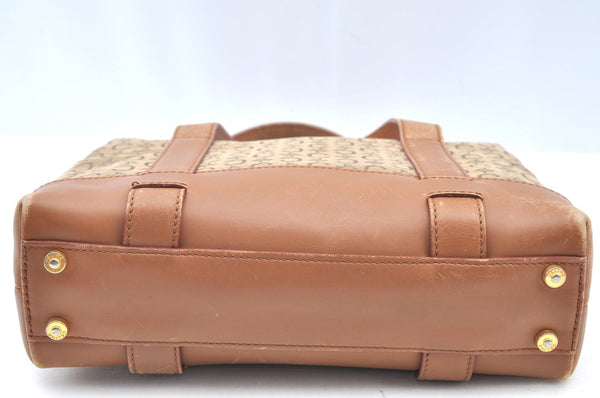 Authentic CELINE C Macadam Blason Pattern Hand Bag Canvas Leather Beige K4158