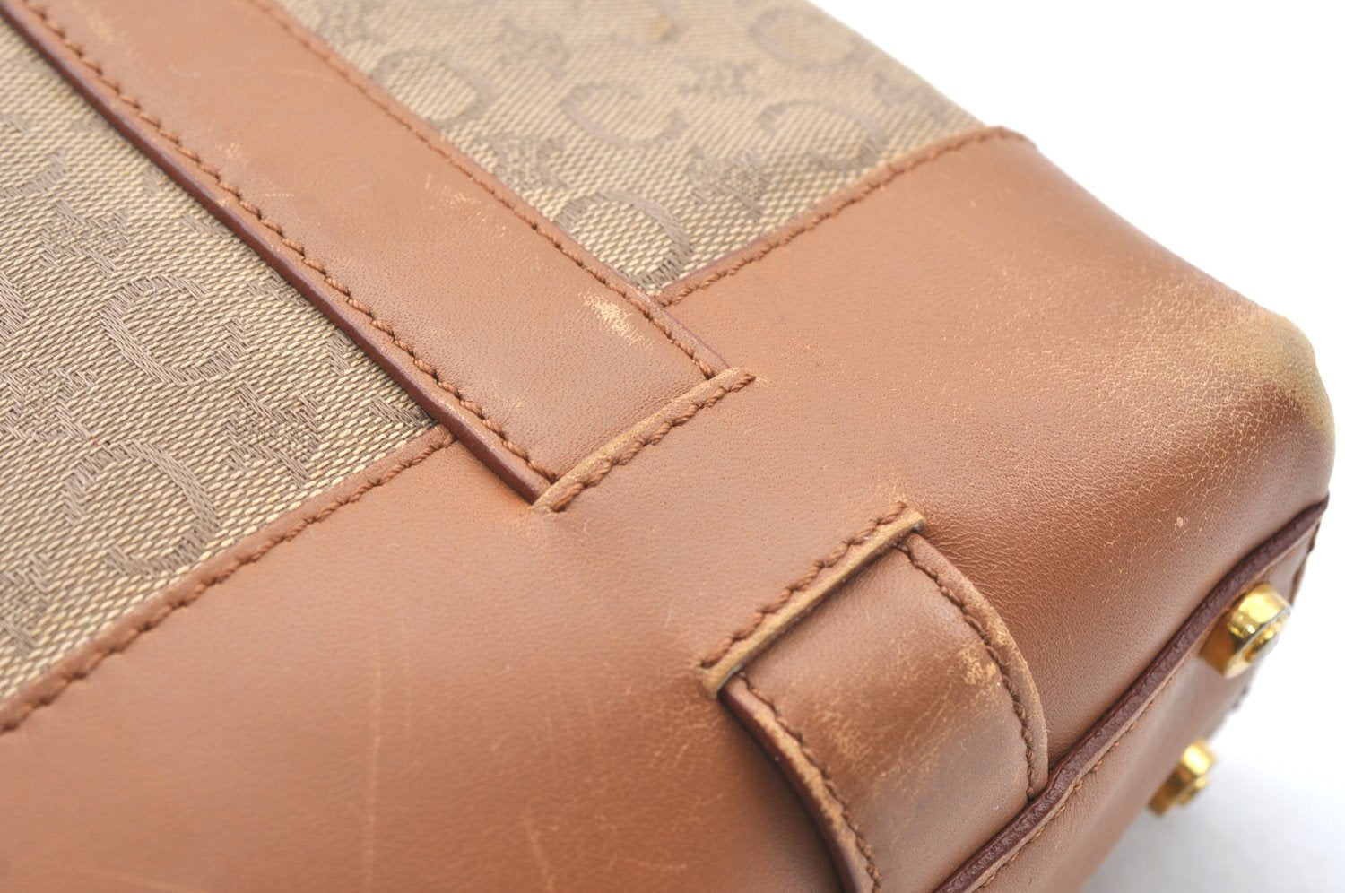 Authentic CELINE C Macadam Blason Pattern Hand Bag Canvas Leather Beige K4158
