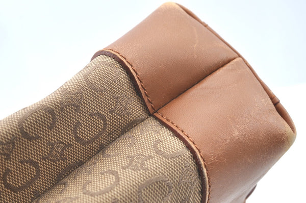 Authentic CELINE C Macadam Blason Pattern Hand Bag Canvas Leather Beige K4158