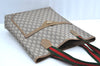 Authentic GUCCI Web Sherry Line GG Plus Tote Bag PVC Leather Brown K4163
