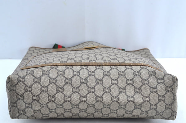 Authentic GUCCI Web Sherry Line GG Plus Tote Bag PVC Leather Brown K4163