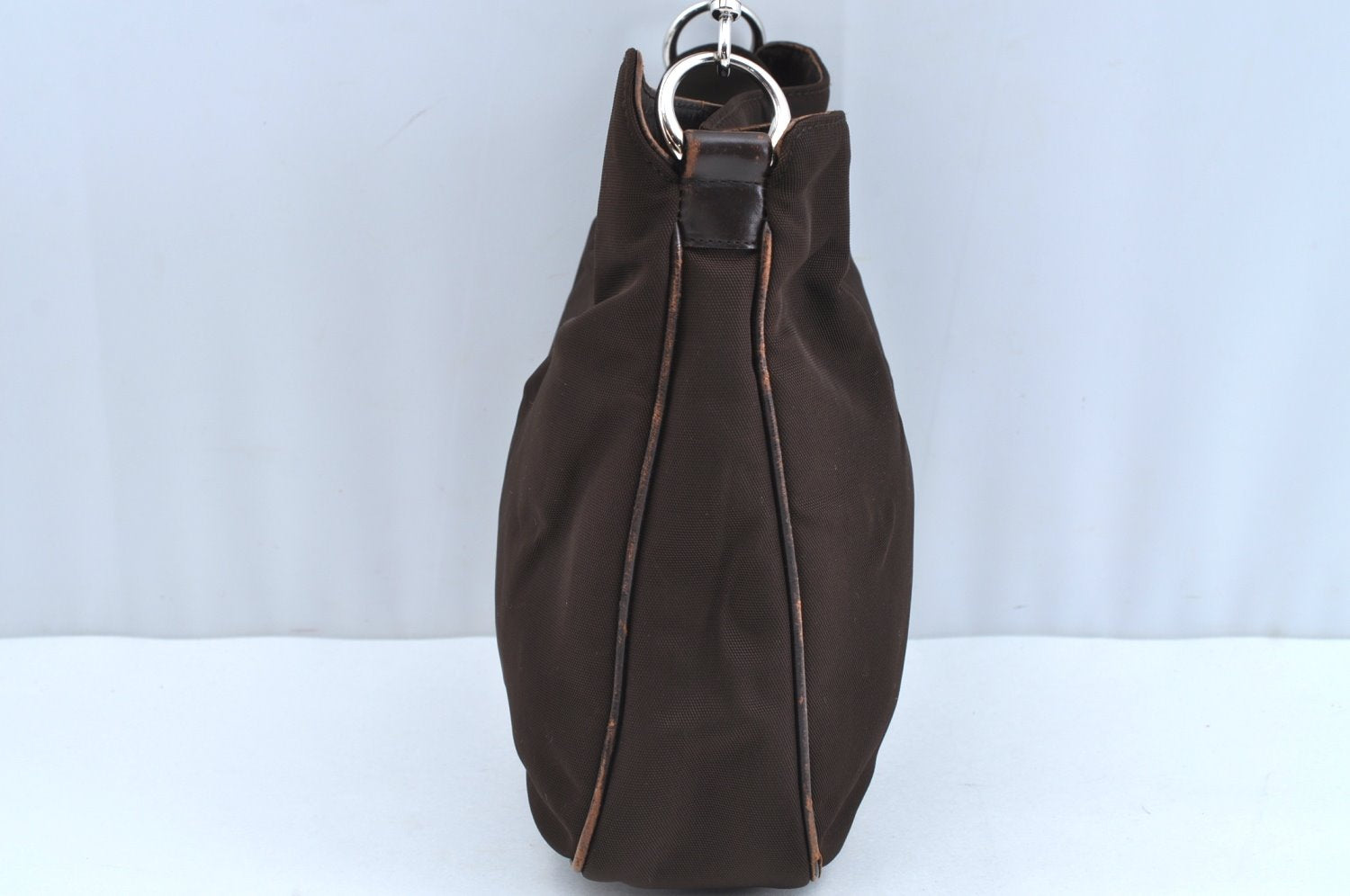 Authentic GUCCI Bamboo 2Way Shoulder Hand Bag Nylon Leather 0011638 Brown K4164