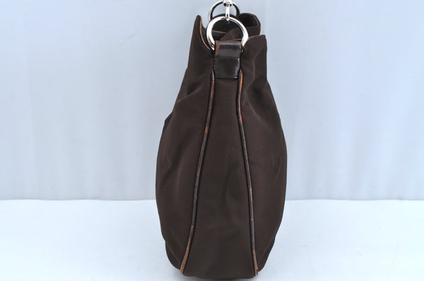 Authentic GUCCI Bamboo 2Way Shoulder Hand Bag Nylon Leather 0011638 Brown K4164