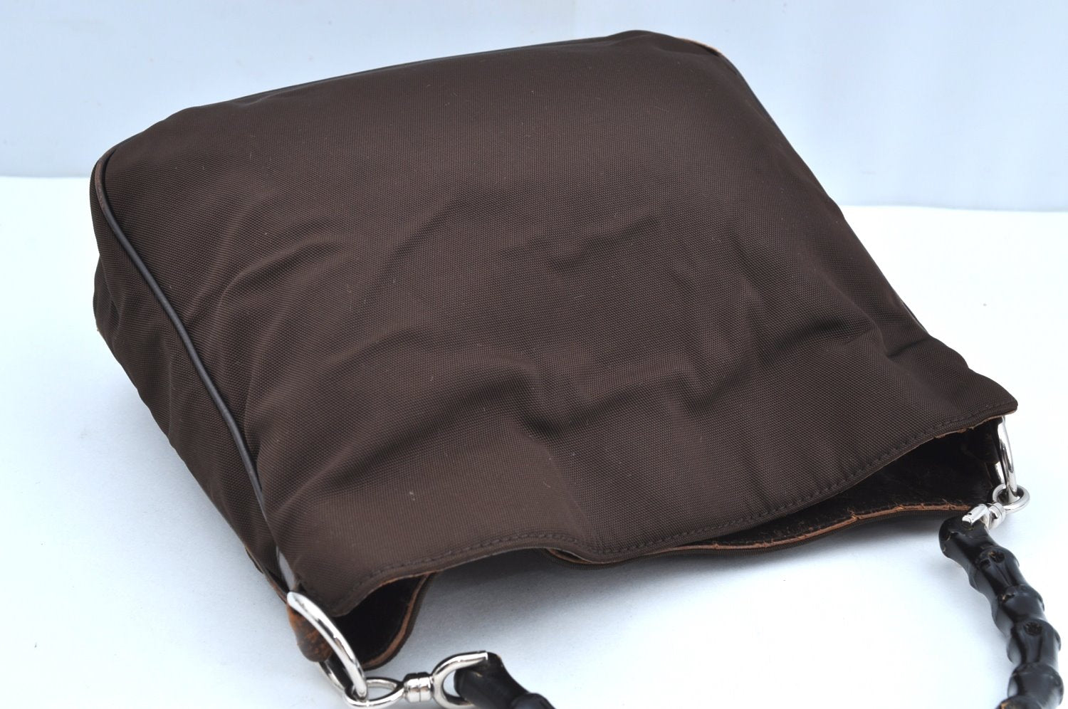 Authentic GUCCI Bamboo 2Way Shoulder Hand Bag Nylon Leather 0011638 Brown K4164