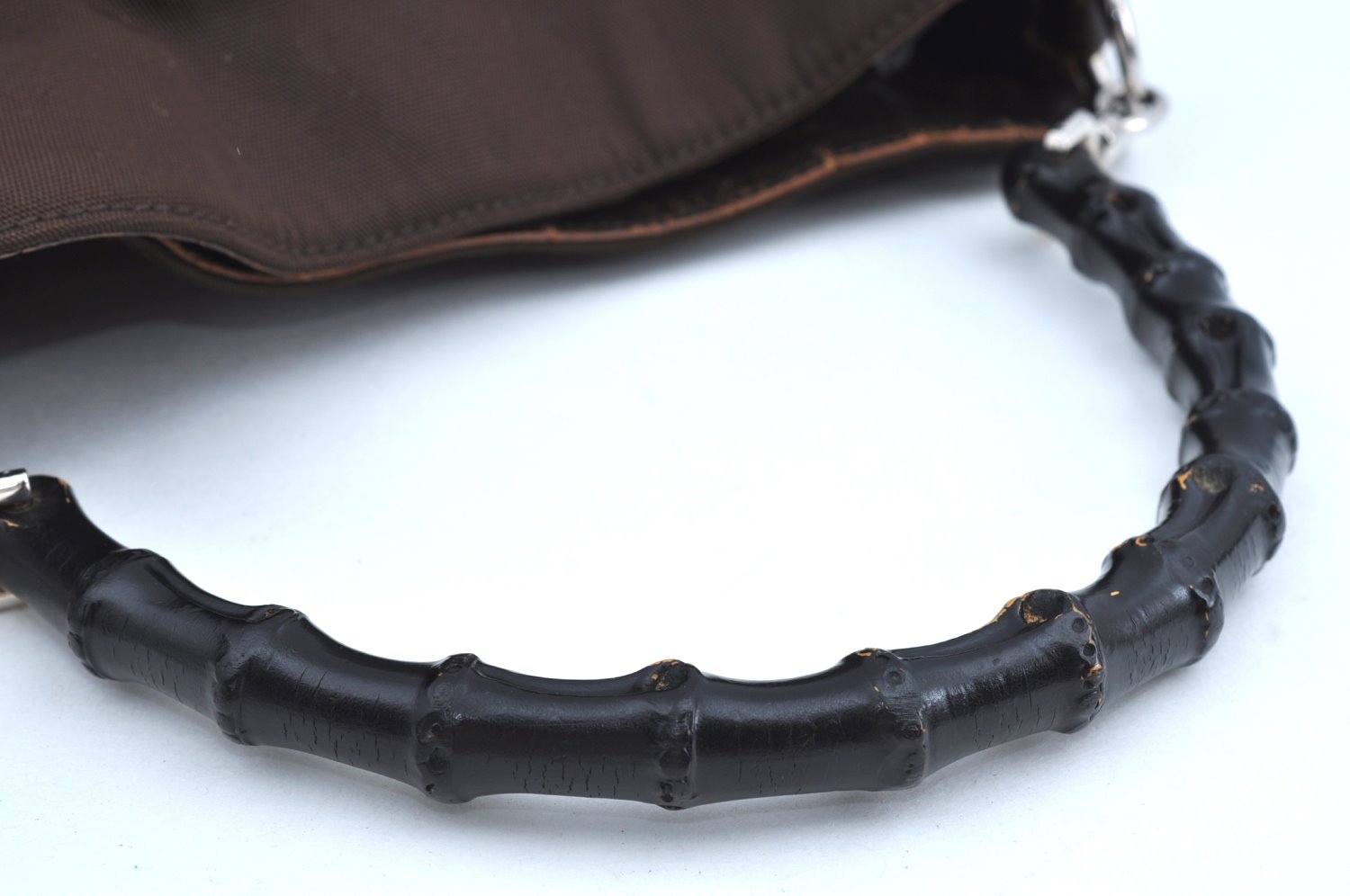 Authentic GUCCI Bamboo 2Way Shoulder Hand Bag Nylon Leather 0011638 Brown K4164