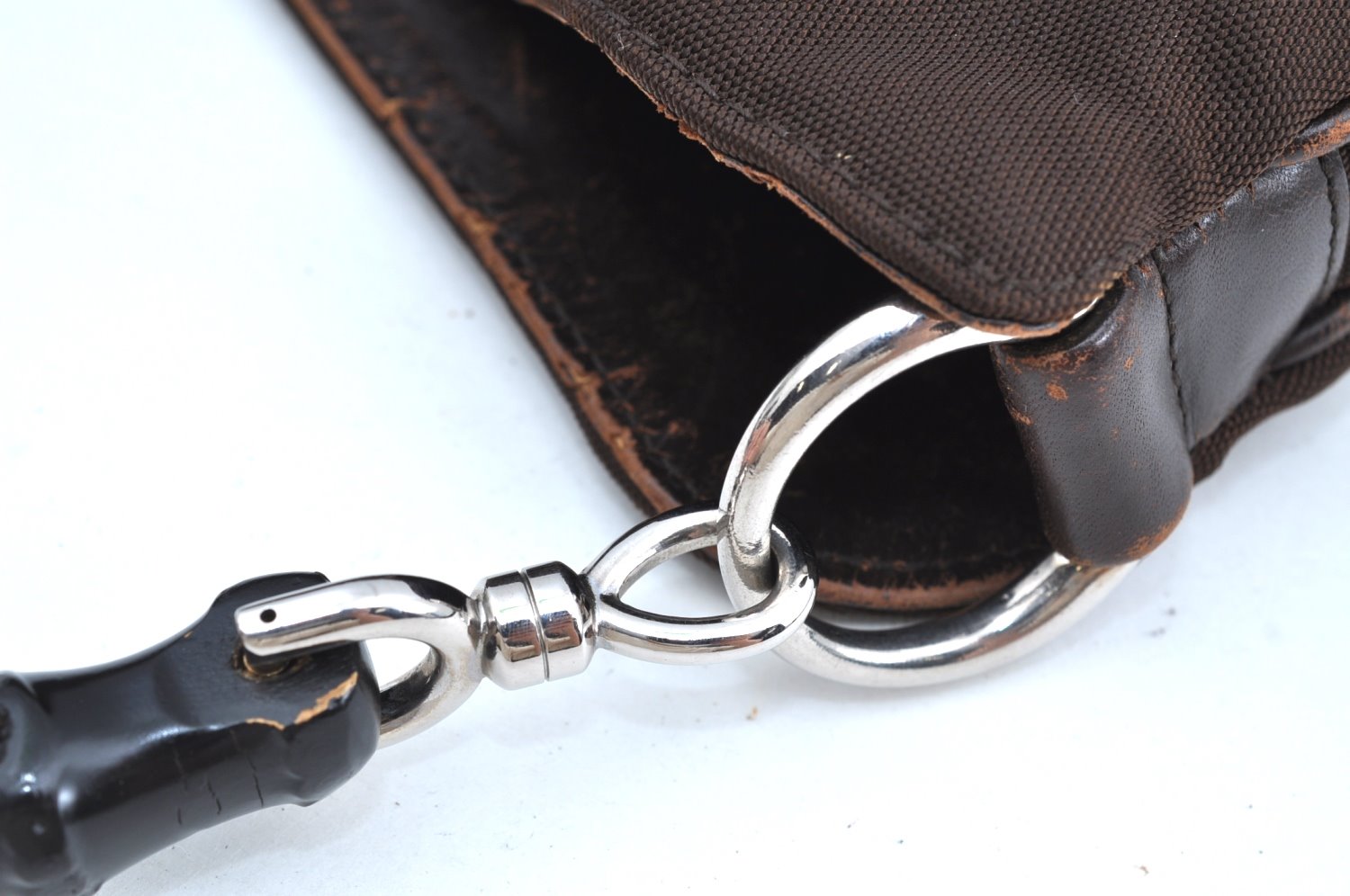 Authentic GUCCI Bamboo 2Way Shoulder Hand Bag Nylon Leather 0011638 Brown K4164