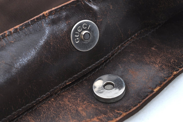 Authentic GUCCI Bamboo 2Way Shoulder Hand Bag Nylon Leather 0011638 Brown K4164