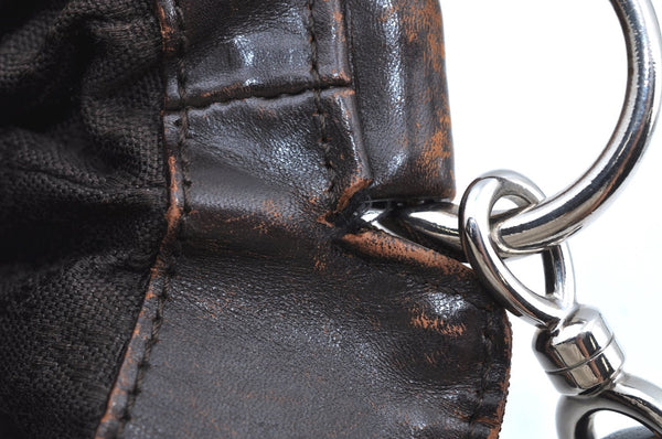 Authentic GUCCI Bamboo 2Way Shoulder Hand Bag Nylon Leather 0011638 Brown K4164