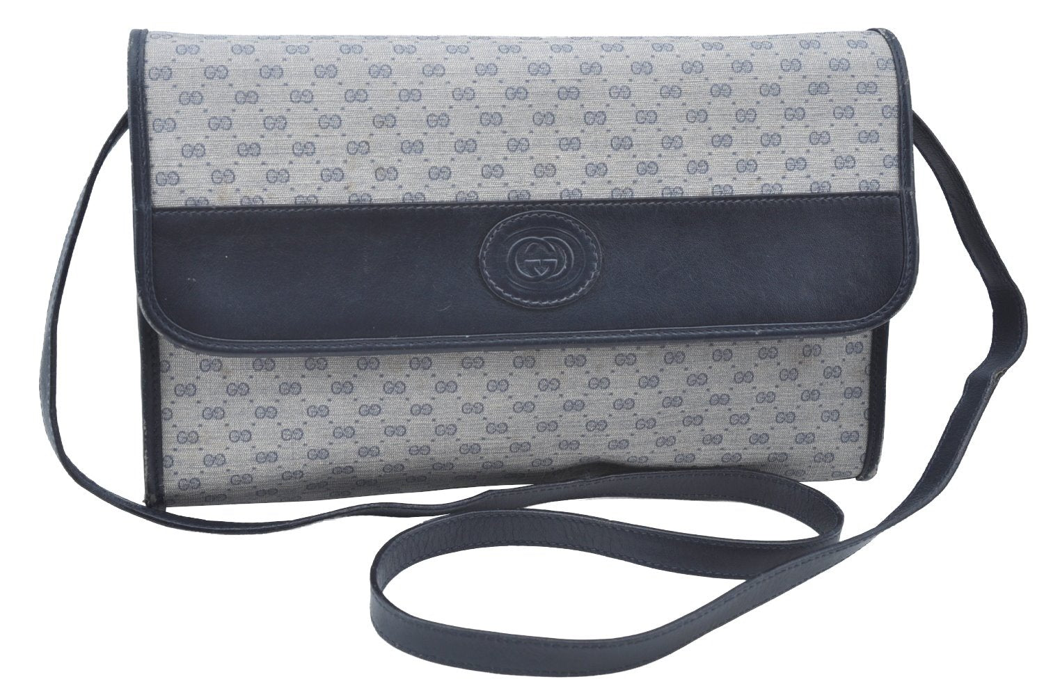 Authentic GUCCI Micro GG PVC Leather Shoulder Cross Body Bag Navy Blue K4169