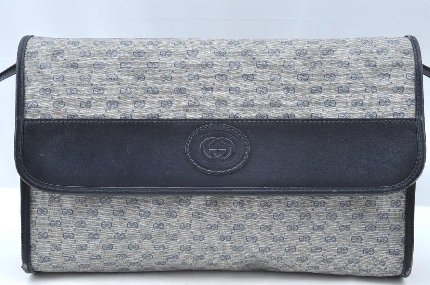 Authentic GUCCI Micro GG PVC Leather Shoulder Cross Body Bag Navy Blue K4169