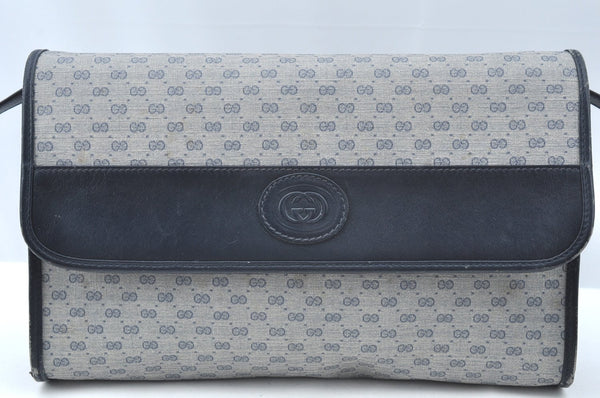 Authentic GUCCI Micro GG PVC Leather Shoulder Cross Body Bag Navy Blue K4169