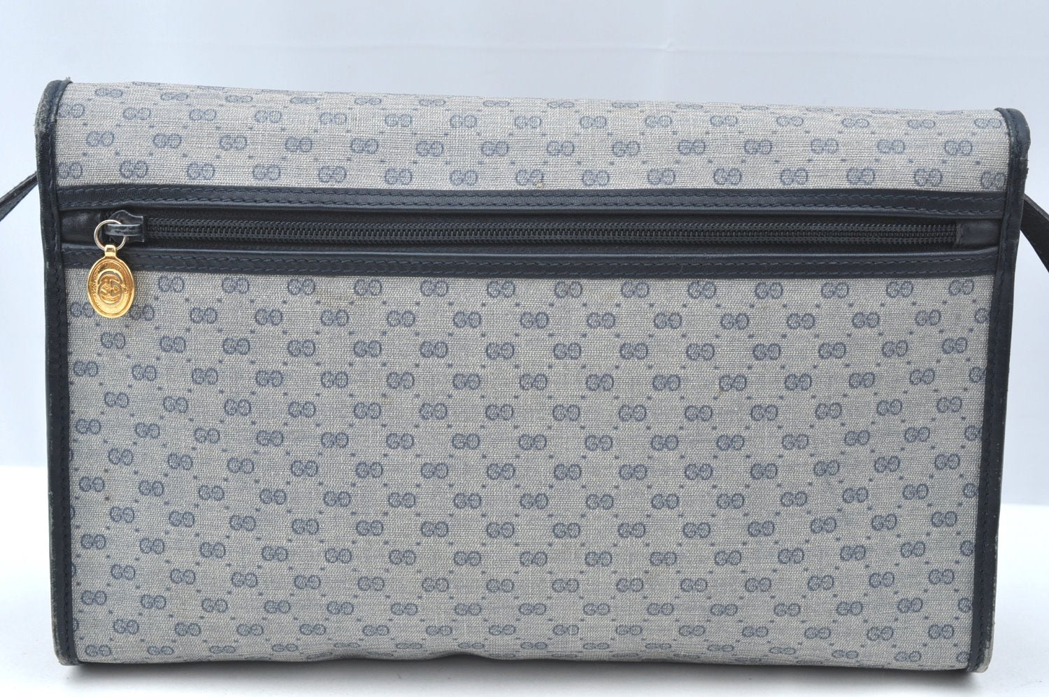 Authentic GUCCI Micro GG PVC Leather Shoulder Cross Body Bag Navy Blue K4169