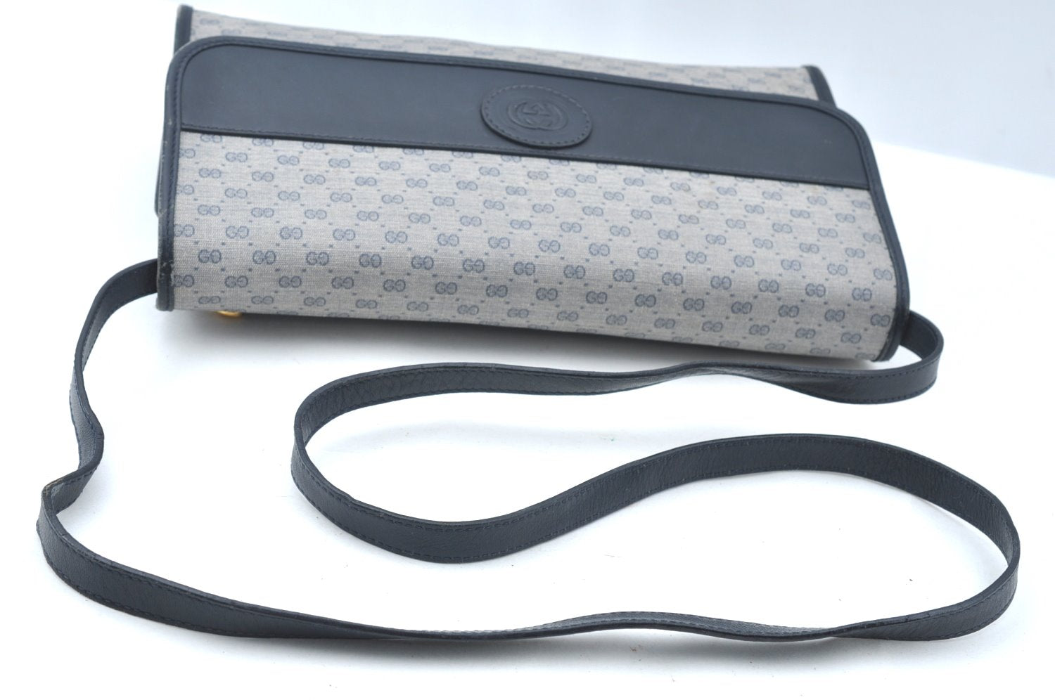Authentic GUCCI Micro GG PVC Leather Shoulder Cross Body Bag Navy Blue K4169
