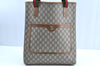 Authentic GUCCI Web Sherry Line GG Plus Tote Bag PVC Leather Brown K4173