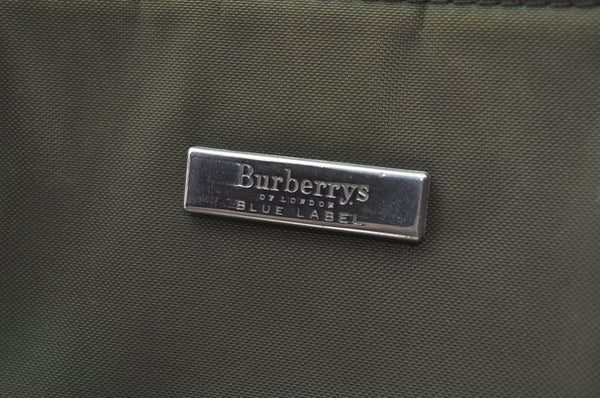 Authentic BURBERRY BLUE LABEL Nova Check Shoulder Bag Nylon Leather Khaki K4178