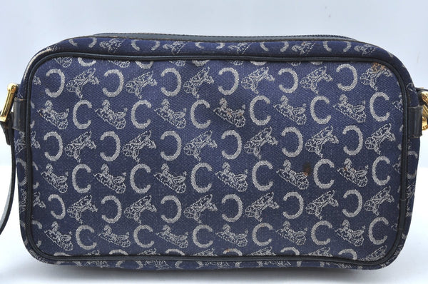 Authentic CELINE C Horse Carriage Shoulder Bag Canvas Leather Navy Blue K4180