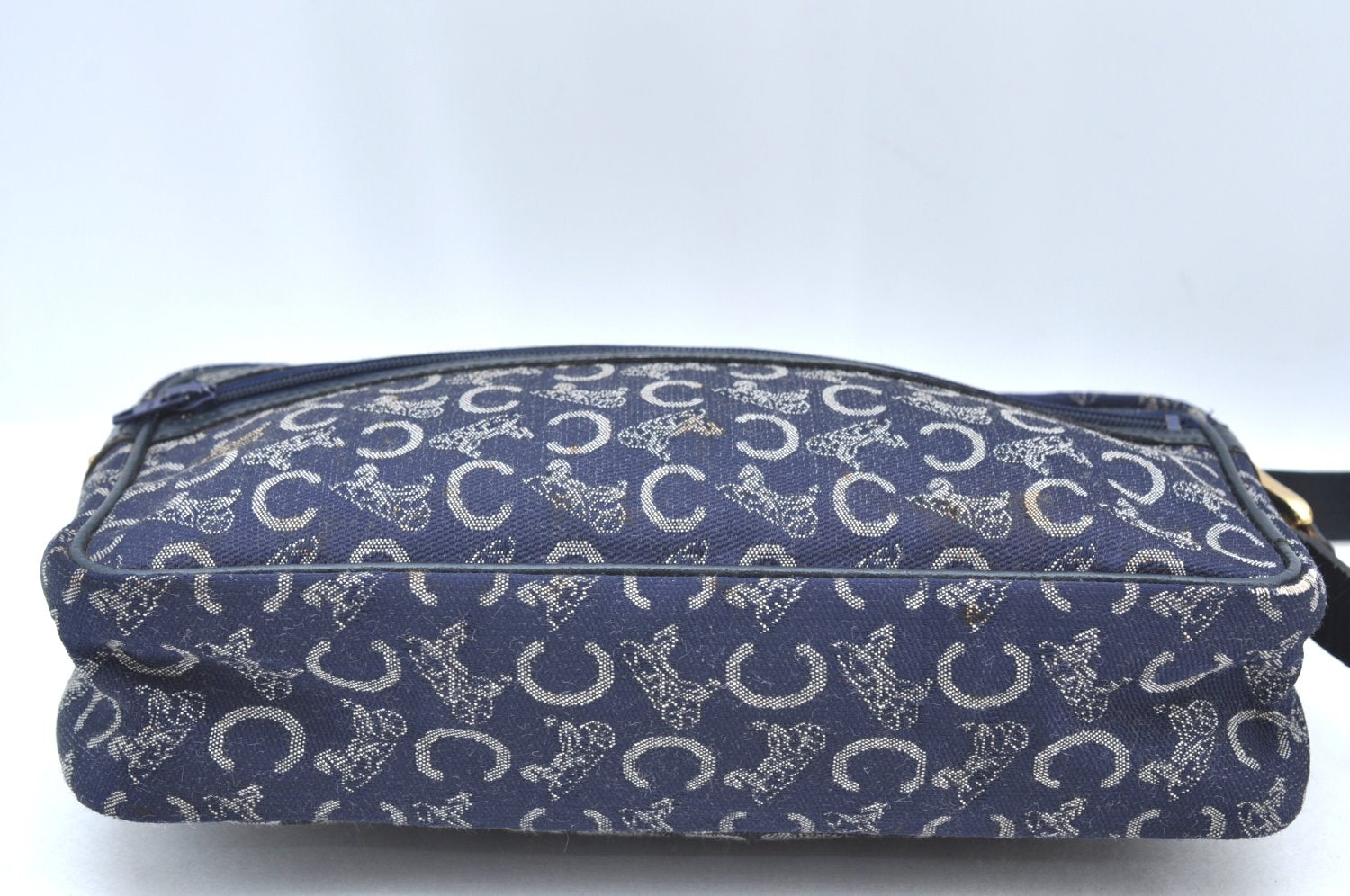 Authentic CELINE C Horse Carriage Shoulder Bag Canvas Leather Navy Blue K4180