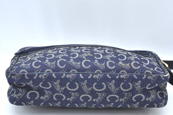 Authentic CELINE C Horse Carriage Shoulder Bag Canvas Leather Navy Blue K4180