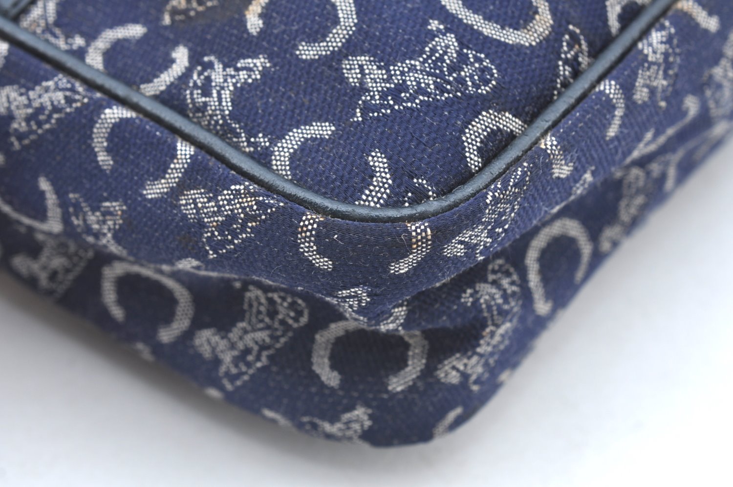 Authentic CELINE C Horse Carriage Shoulder Bag Canvas Leather Navy Blue K4180