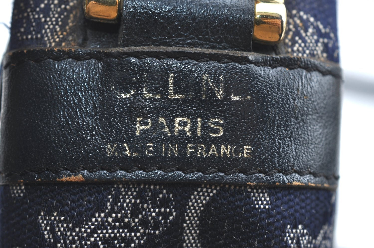Authentic CELINE C Horse Carriage Shoulder Bag Canvas Leather Navy Blue K4180