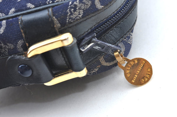 Authentic CELINE C Horse Carriage Shoulder Bag Canvas Leather Navy Blue K4180