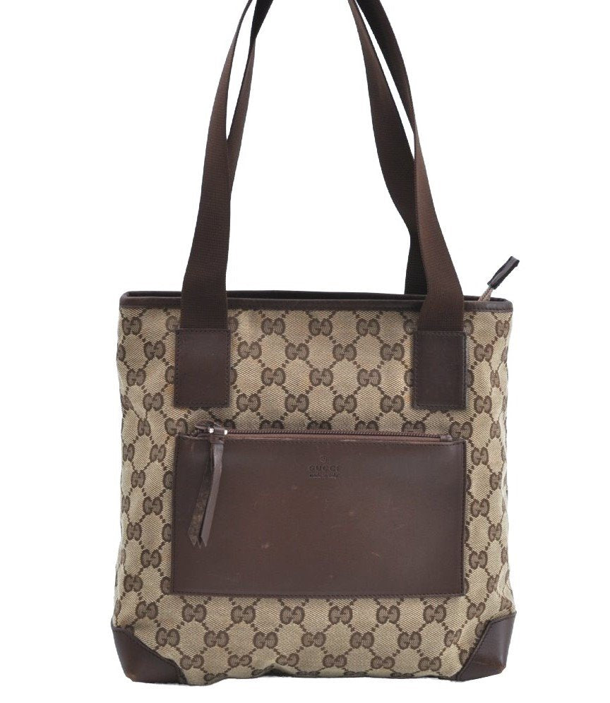 Authentic GUCCI Vintage Shoulder Tote Bag GG Canvas Leather 0190402 Brown K4182