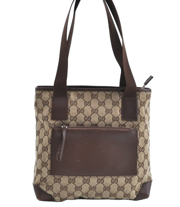 Authentic GUCCI Vintage Shoulder Tote Bag GG Canvas Leather 0190402 Brown K4182