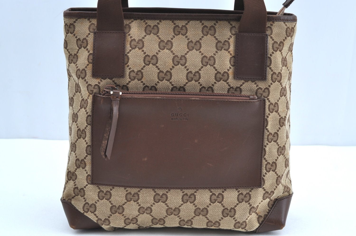 Authentic GUCCI Vintage Shoulder Tote Bag GG Canvas Leather 0190402 Brown K4182