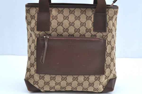 Authentic GUCCI Vintage Shoulder Tote Bag GG Canvas Leather 0190402 Brown K4182