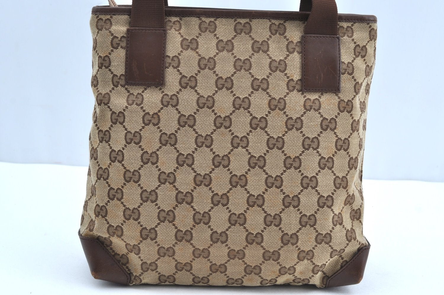 Authentic GUCCI Vintage Shoulder Tote Bag GG Canvas Leather 0190402 Brown K4182