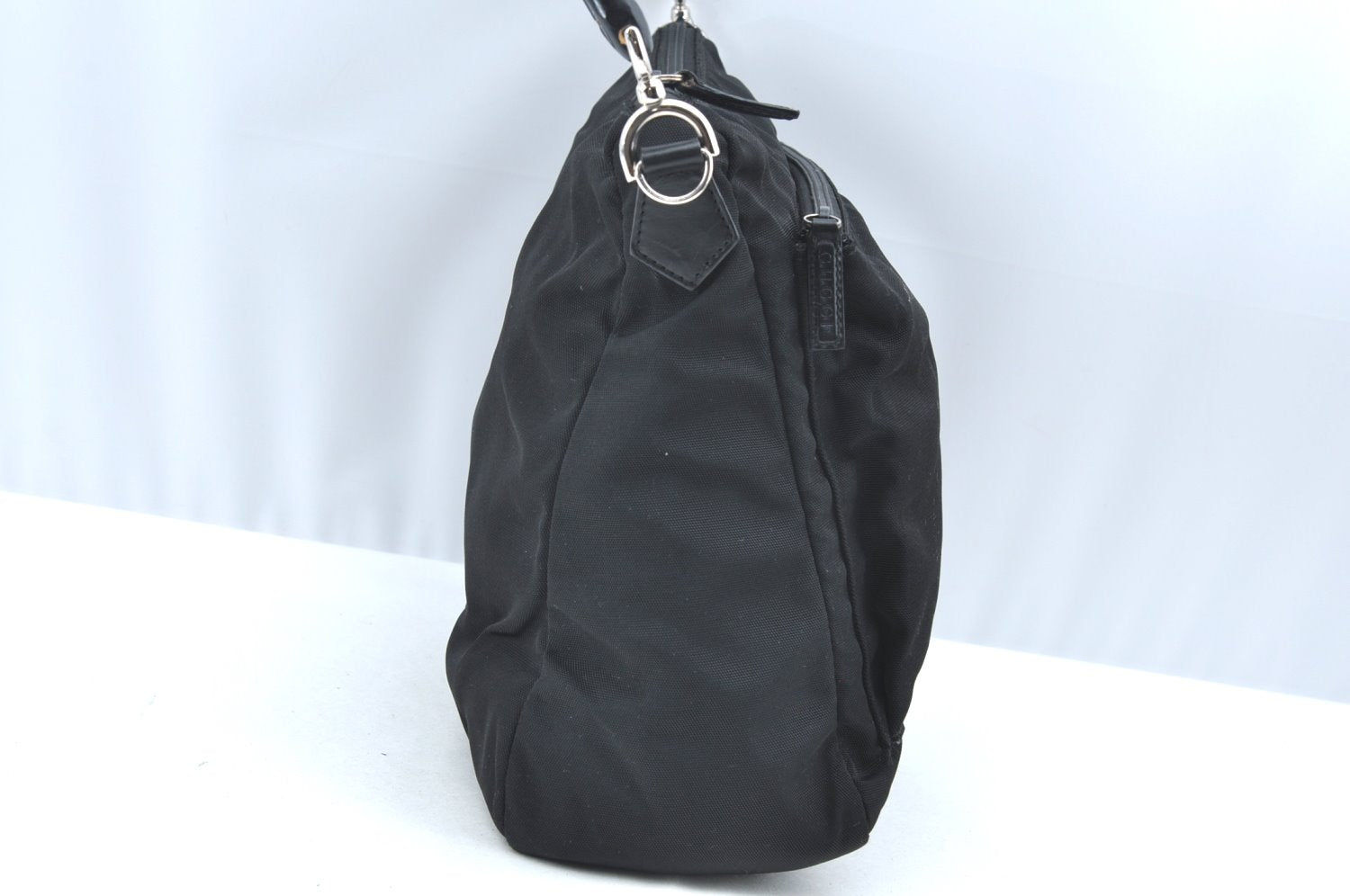 Authentic GUCCI Bamboo 2Way Shoulder Hand Bag Nylon Leather 0000509 Black K4185