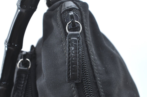 Authentic GUCCI Bamboo 2Way Shoulder Hand Bag Nylon Leather 0000509 Black K4185