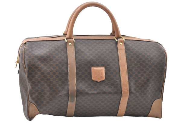 Authentic CELINE Macadam Blason Pattern Boston Bag PVC Leather Brown K4193