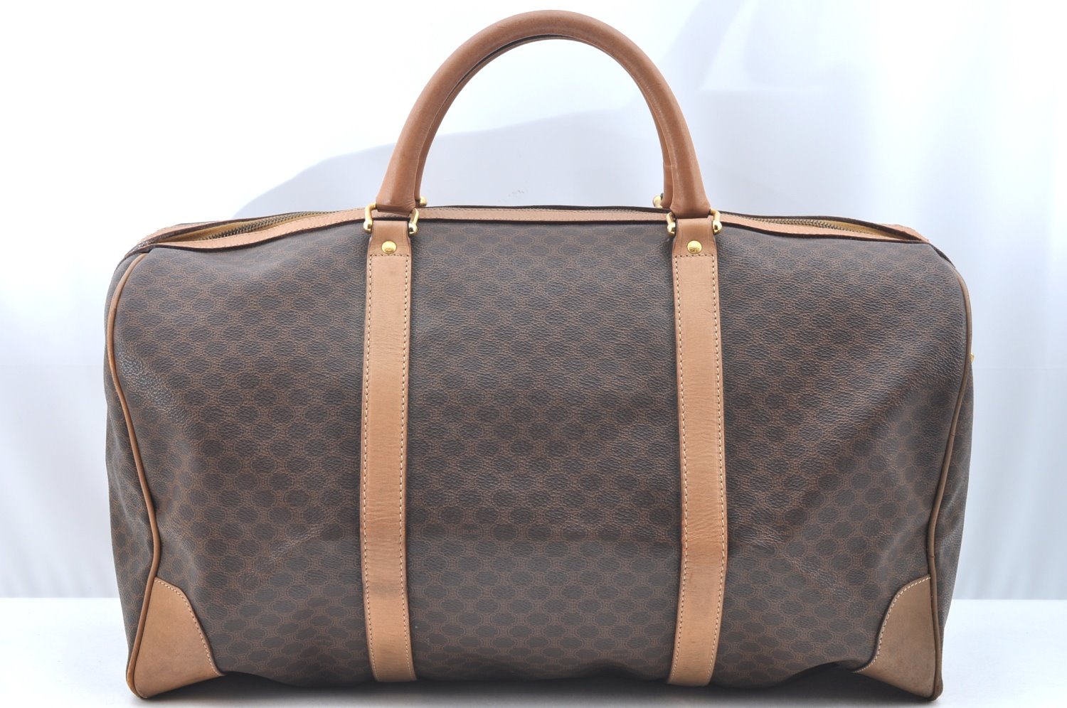 Authentic CELINE Macadam Blason Pattern Boston Bag PVC Leather Brown K4193