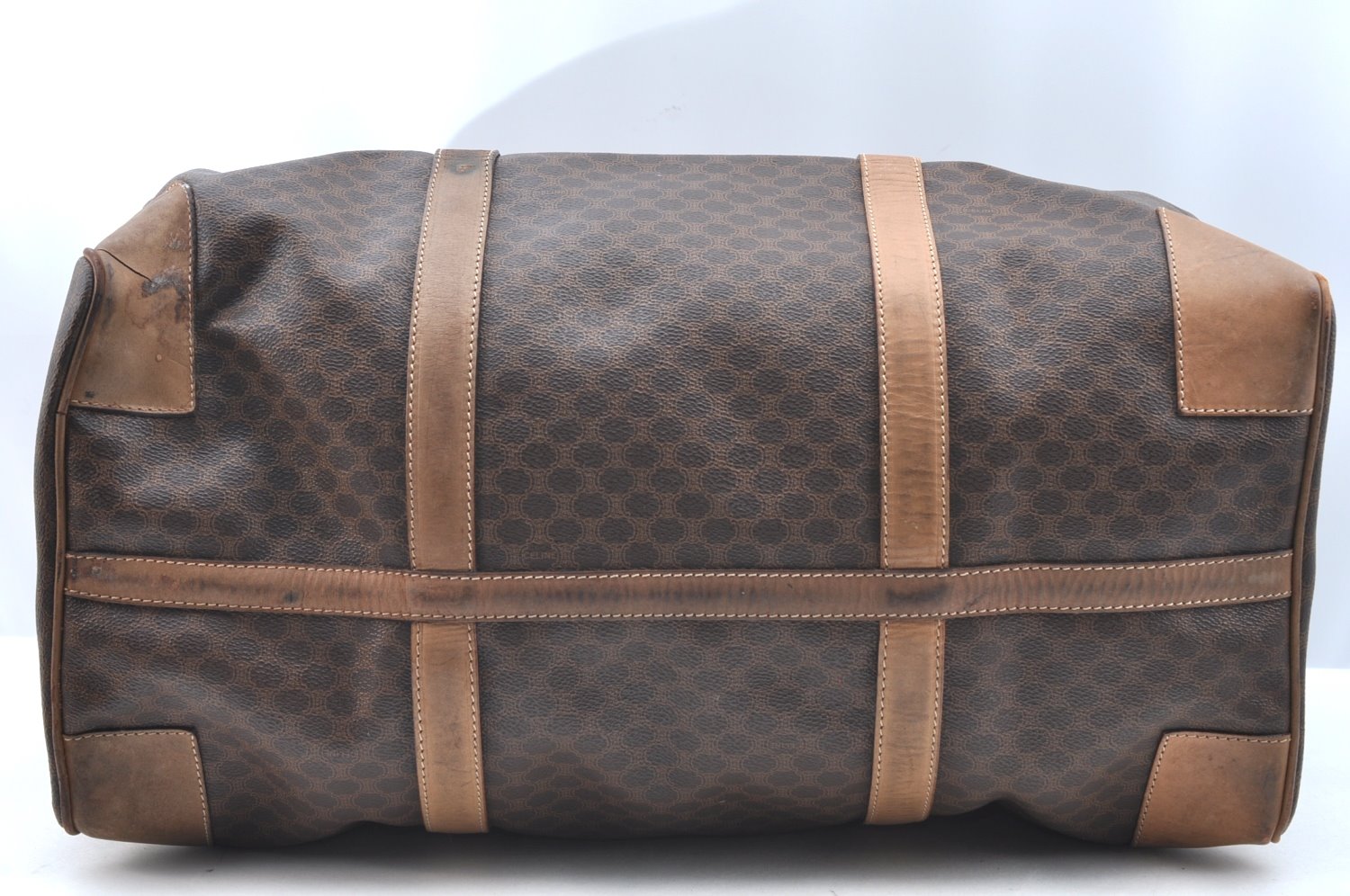 Authentic CELINE Macadam Blason Pattern Boston Bag PVC Leather Brown K4193