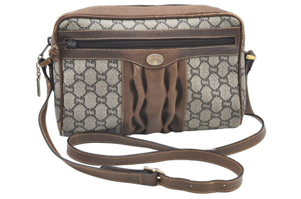 Authentic GUCCI GG Plus Shoulder Cross Body Bag Purse PVC Leather Brown K4202