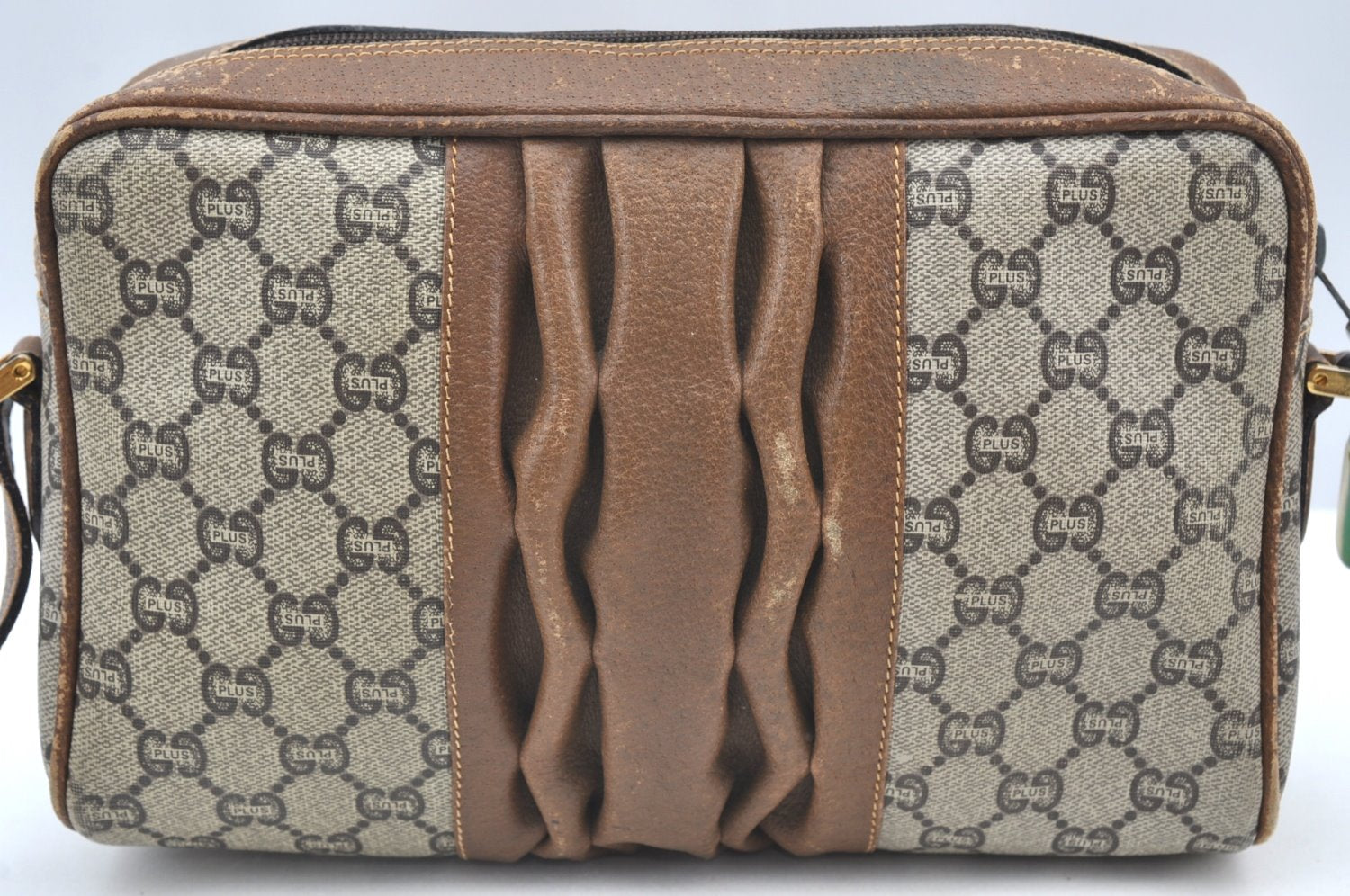 Authentic GUCCI GG Plus Shoulder Cross Body Bag Purse PVC Leather Brown K4202