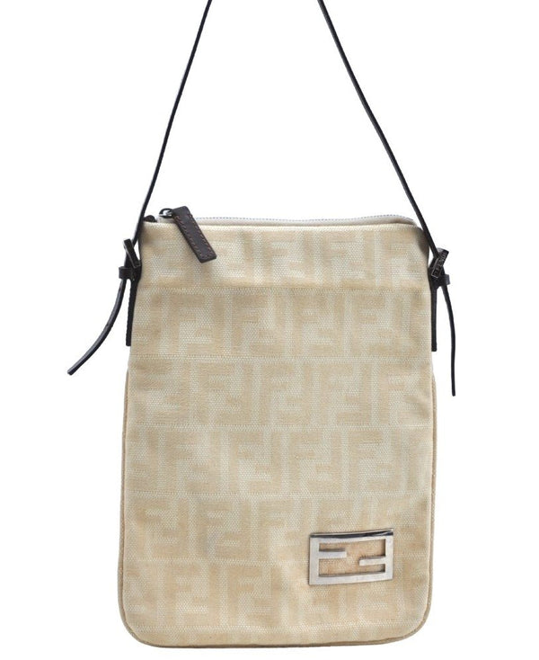 Authentic FENDI Zucca Shoulder Hand Bag Purse Canvas Leather Beige K4207
