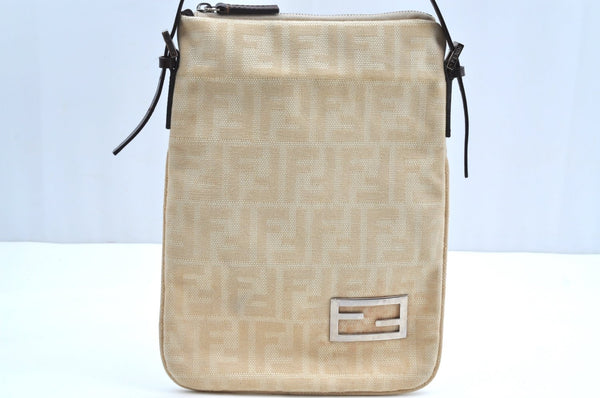 Authentic FENDI Zucca Shoulder Hand Bag Purse Canvas Leather Beige K4207