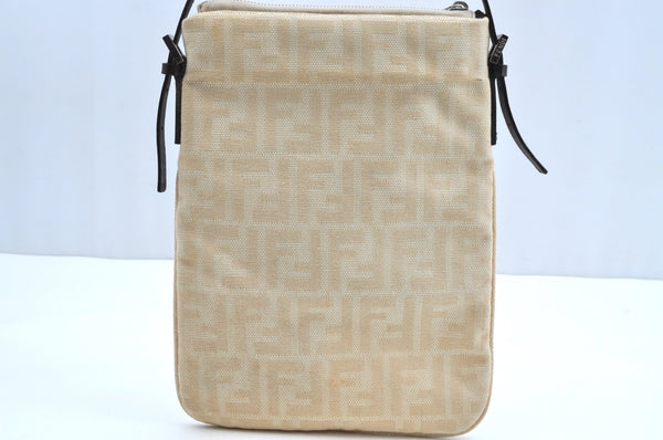 Authentic FENDI Zucca Shoulder Hand Bag Purse Canvas Leather Beige K4207