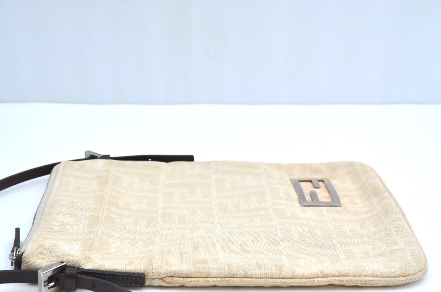 Authentic FENDI Zucca Shoulder Hand Bag Purse Canvas Leather Beige K4207