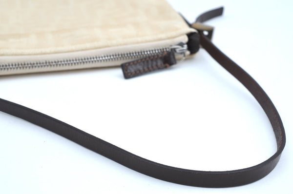 Authentic FENDI Zucca Shoulder Hand Bag Purse Canvas Leather Beige K4207