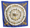 Authentic HERMES Carre 90 Scarf "LA PROMENADE DE LONGCHAMPS" Silk Blue K4221