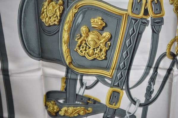 Authentic HERMES Carre 90 Scarf "BRIDES de GALA par" Silk Red K4222