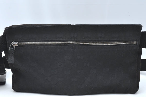 Authentic GUCCI Vintage Waist Body Bag Purse GG Canvas Leather Black K4227